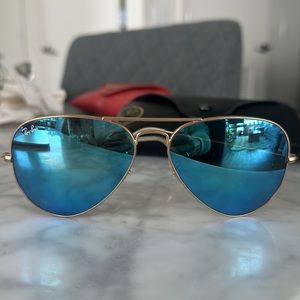 RayBan - Aviator Large Metal 112/17 58014 3N, Flash Lenses, Sunglasses/Gold,Blue